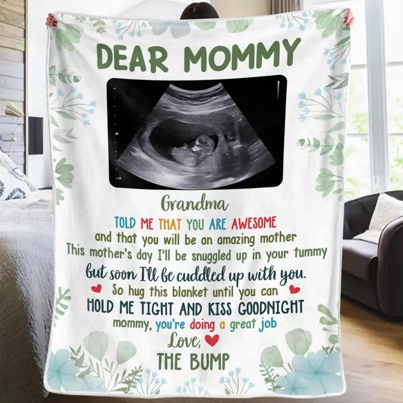 Custom Sonogram Blanket, Dear Mommy Gift from The Bump, First Mother's Day Gift for New Mom, Pregnancy Reveal Ultrasound Blanket