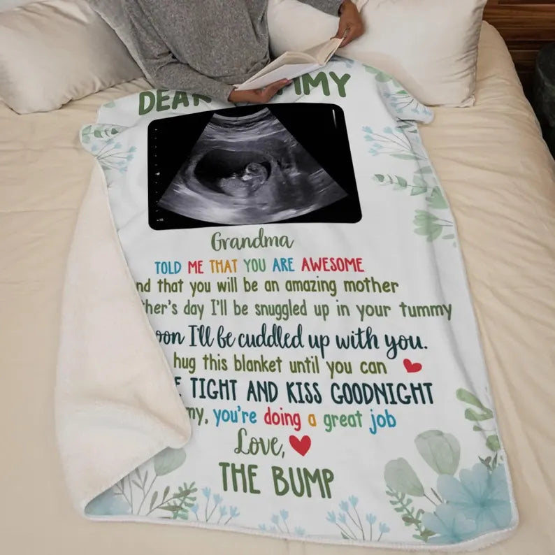 Custom Sonogram Blanket, Dear Mommy Gift from The Bump, First Mother's Day Gift for New Mom, Pregnancy Reveal Ultrasound Blanket