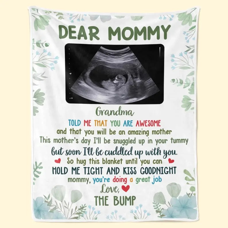 Custom Sonogram Blanket, Dear Mommy Gift from The Bump, First Mother's Day Gift for New Mom, Pregnancy Reveal Ultrasound Blanket