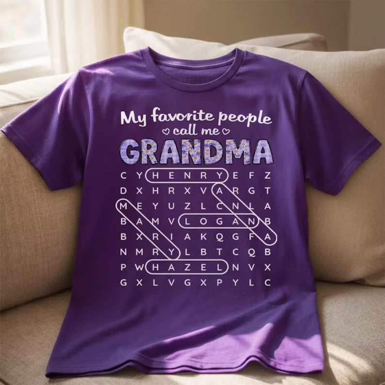 Custom Word Search Puzzle T-shirt for Mom, Grandma, Mother's Day Personalized Tee, Puzzle Queen Keepsake, Premium Gift Idea for Nana, Mama