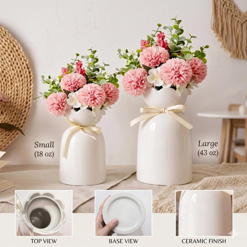 Personalized Grandma Heart Vase with Names, Custom Mother's Day Gift, First Mom Now Grandma, Floral Heart Ribbon Tie Flower Vase for Grandma