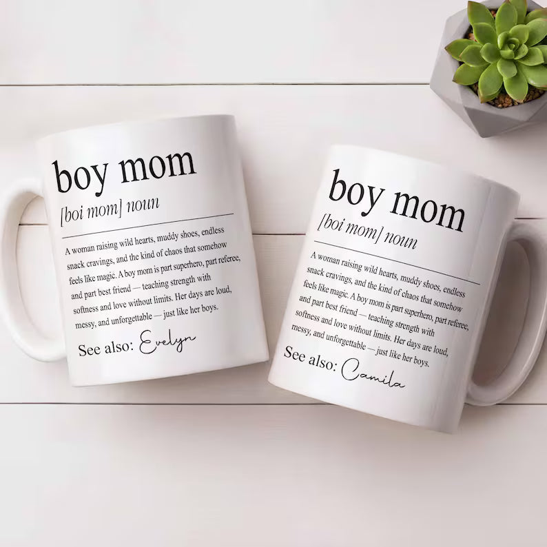 Custom Boy Mom Ceramic Mug, Boy Mom Dictionary Definition Coffee Cup, Meaningful Mother's Day Birthday Gift For New Mom Boy Mom, Mom Of Boys
