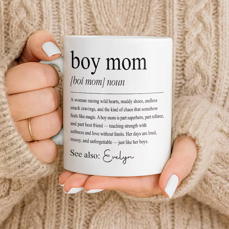 Custom Boy Mom Ceramic Mug, Boy Mom Dictionary Definition Coffee Cup, Meaningful Mother's Day Birthday Gift For New Mom Boy Mom, Mom Of Boys