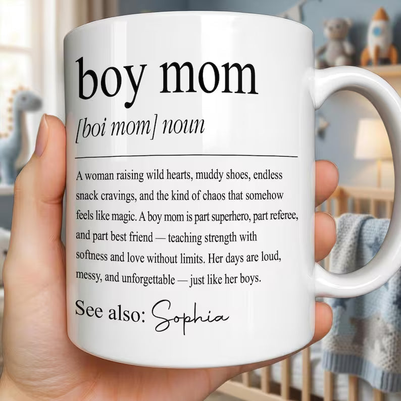 Custom Boy Mom Ceramic Mug, Boy Mom Dictionary Definition Coffee Cup, Meaningful Mother's Day Birthday Gift For New Mom Boy Mom, Mom Of Boys