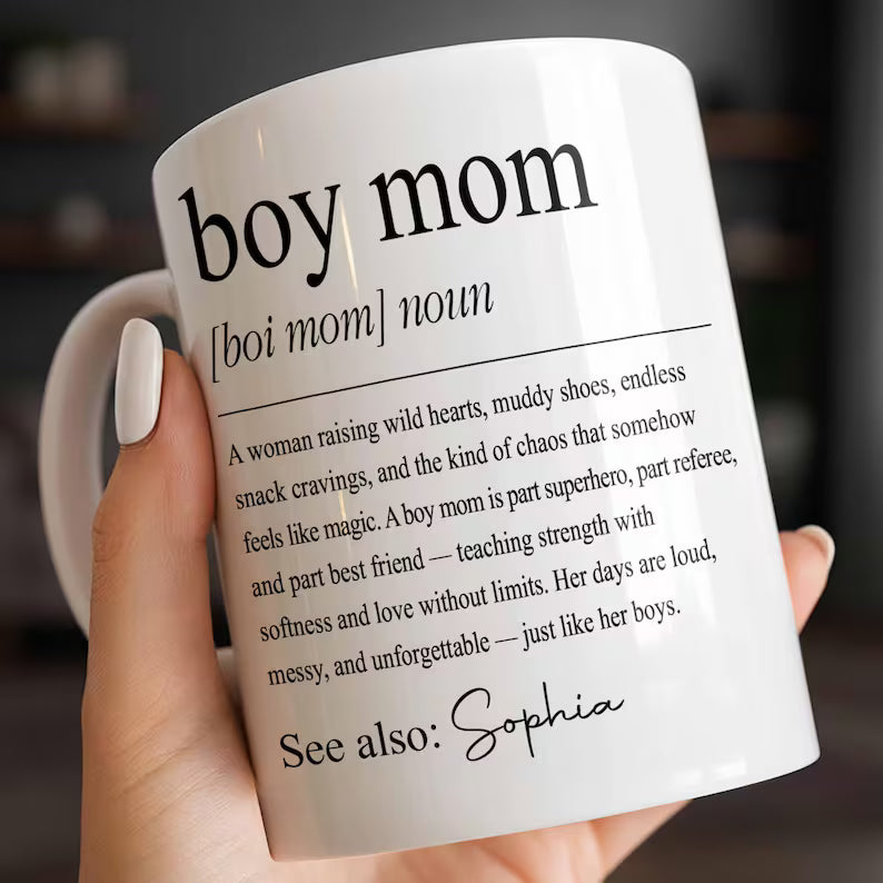 Custom Boy Mom Ceramic Mug, Boy Mom Dictionary Definition Coffee Cup, Meaningful Mother's Day Birthday Gift For New Mom Boy Mom, Mom Of Boys