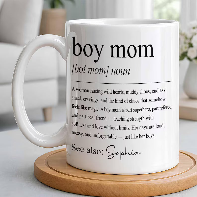 Custom Boy Mom Ceramic Mug, Boy Mom Dictionary Definition Coffee Cup, Meaningful Mother's Day Birthday Gift For New Mom Boy Mom, Mom Of Boys
