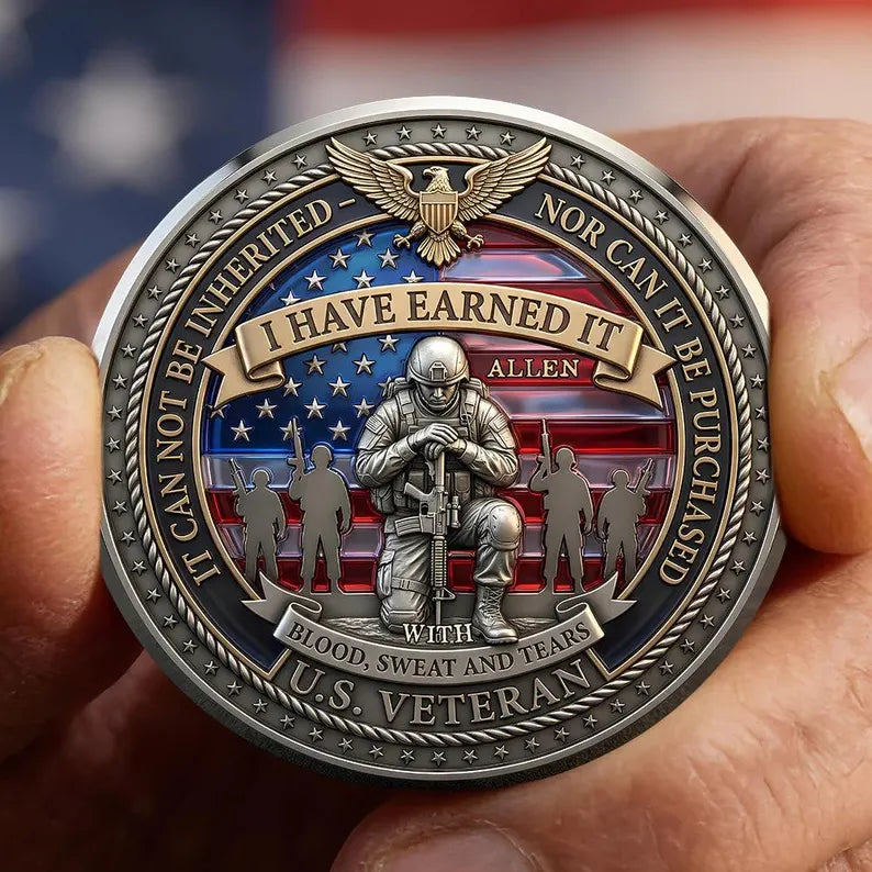 Custom The Sacrifice Of Veterans Keepsake Coin, American Flag Design Keepsake Coin, USA Strong Soldier, Veteran Gift, Father's Day Gift