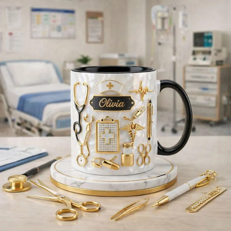 Custom Name Nurse 3D Effect Coffee Cup, Nursing Mug, Nurse Gift For Women, RN Gift, Nursing Graduation Gift, Mother's Day Gift