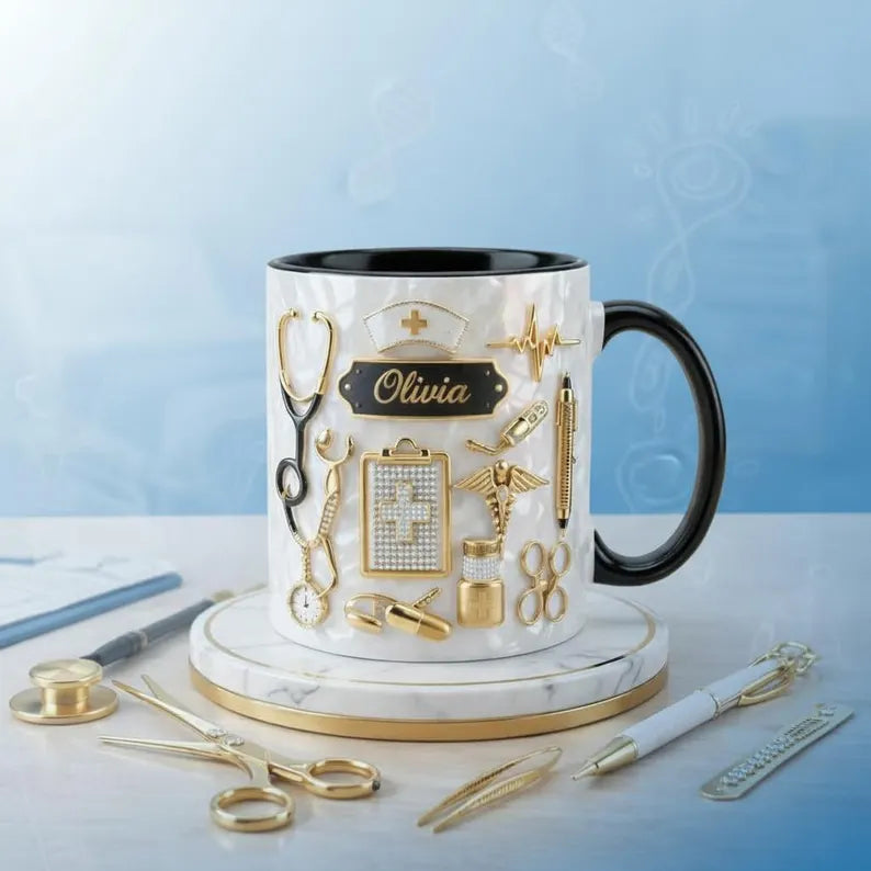 Custom Name Nurse 3D Effect Coffee Cup, Nursing Mug, Nurse Gift For Women, RN Gift, Nursing Graduation Gift, Mother's Day Gift
