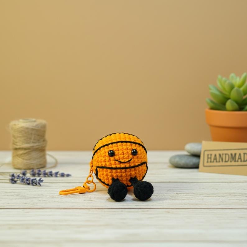 Handmade Crochet Basketball Keychain, Gift For Him, Crochet Mini Basketball Birthday Gift, Basketball Keychain Crochet, Crochet Sport Gifts