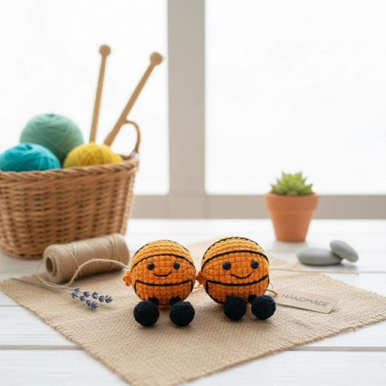 Handmade Crochet Basketball Keychain, Gift For Him, Crochet Mini Basketball Birthday Gift, Basketball Keychain Crochet, Crochet Sport Gifts