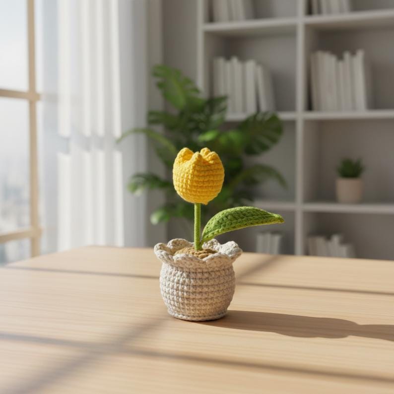 Handmade Crochet Tulip Pot, Everlasting Floral Gift