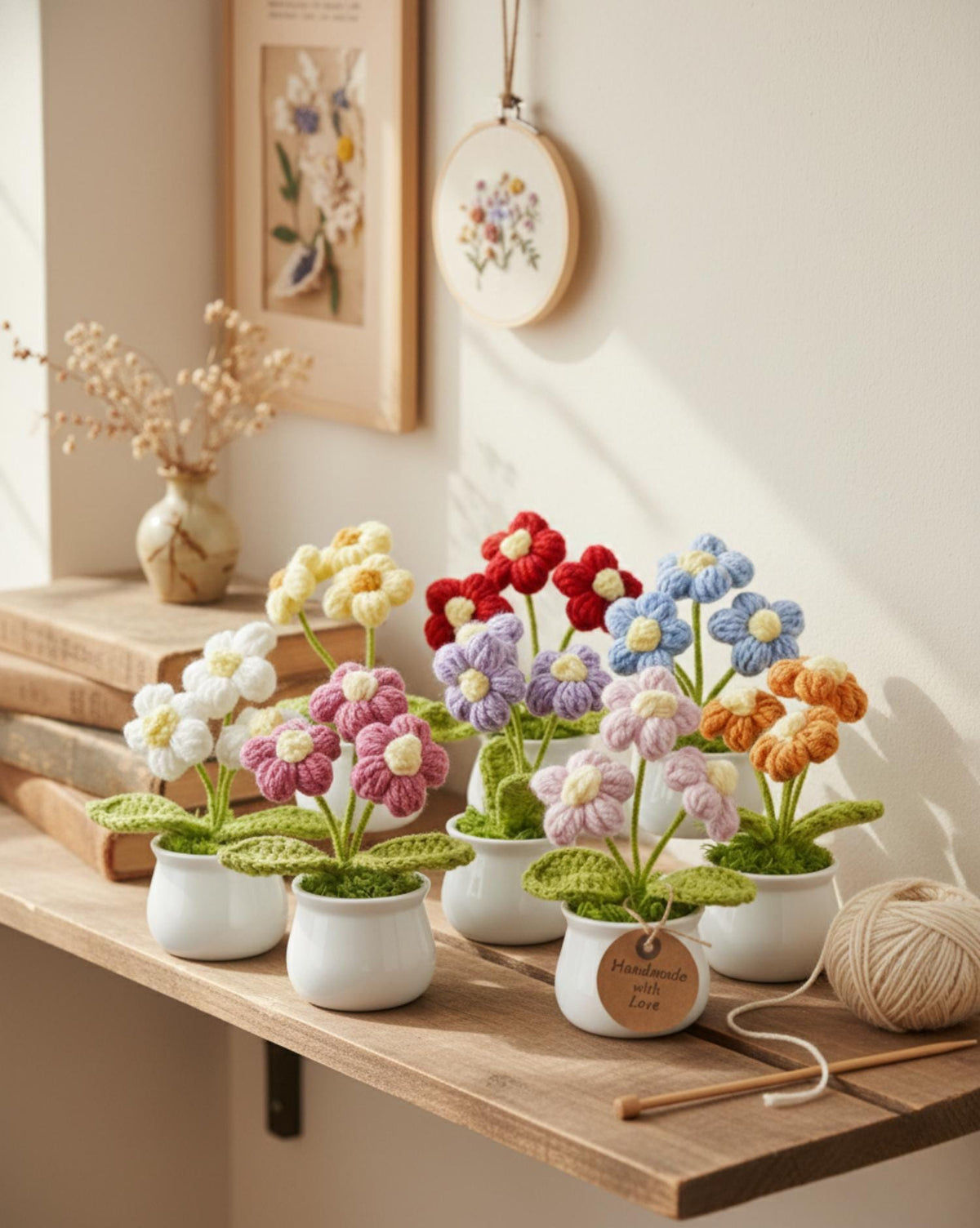 Handmade Crochet Flower Pot, Colorful Desk Decor