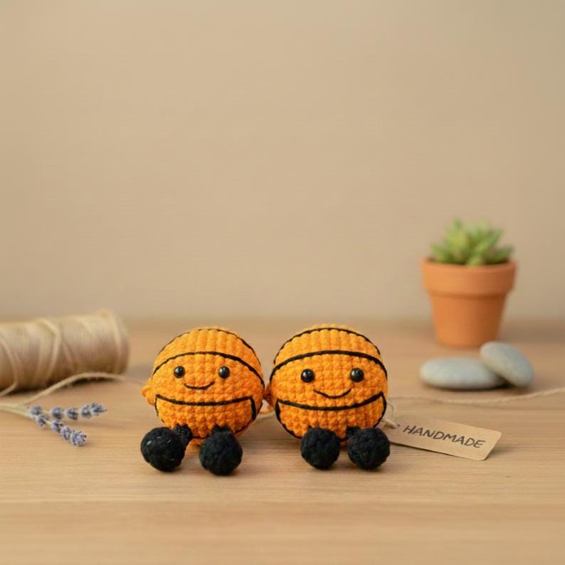 Handmade Crochet Basketball Keychain, Gift For Him, Crochet Mini Basketball Birthday Gift, Basketball Keychain Crochet, Crochet Sport Gifts