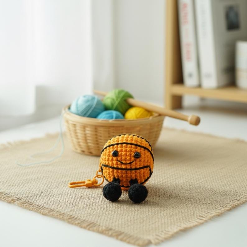 Handmade Crochet Basketball Keychain, Gift For Him, Crochet Mini Basketball Birthday Gift, Basketball Keychain Crochet, Crochet Sport Gifts