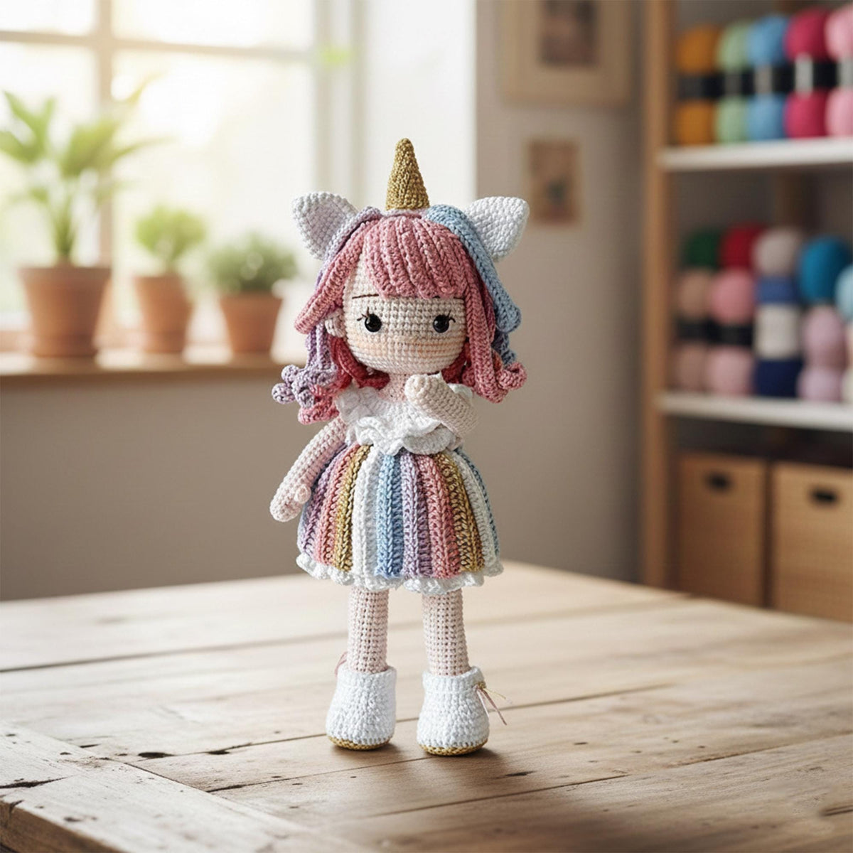 Handmade Crochet Unicorn Doll, Rainbow Plush Toy, Gift For Girls