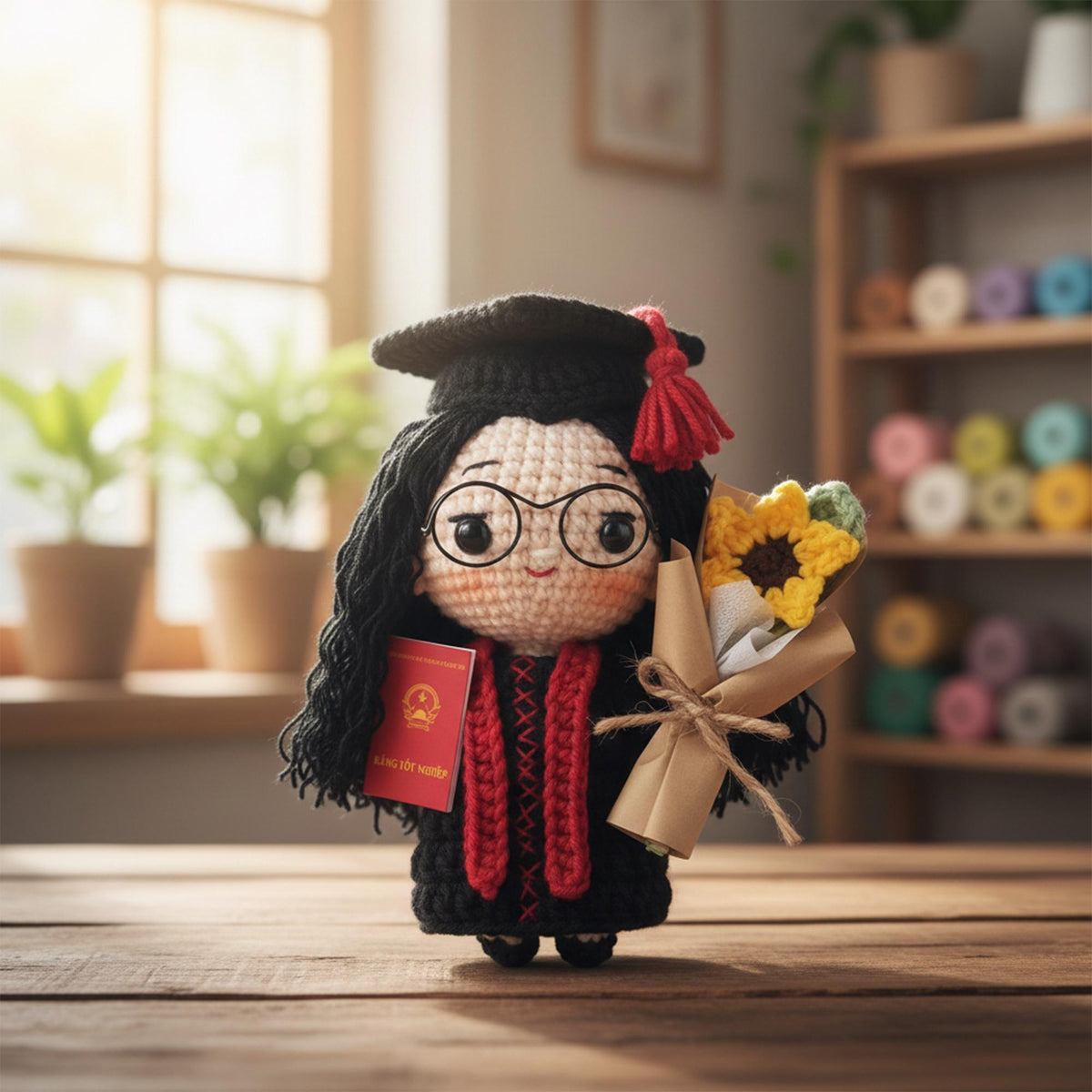 Handmade Crochet Graduation Doll, Cute Amigurumi Graduate Plush With Cap And Diploma, Stuffed Animal Gift For Graduates, Graduation Gift