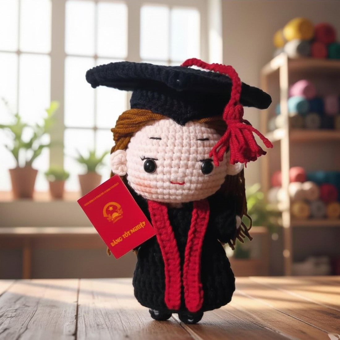 Handmade Crochet Graduation Doll, Cute Amigurumi Graduate Plush With Cap And Diploma, Stuffed Animal Gift For Graduates, Graduation Gift