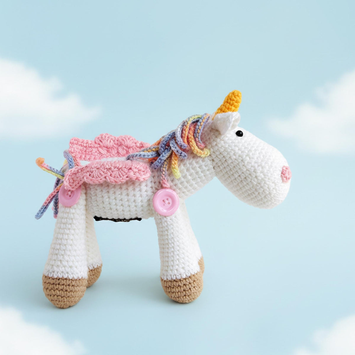 Handmade Crochet Unicorn Plush, Milk Cotton Yarn, Desk Decoration