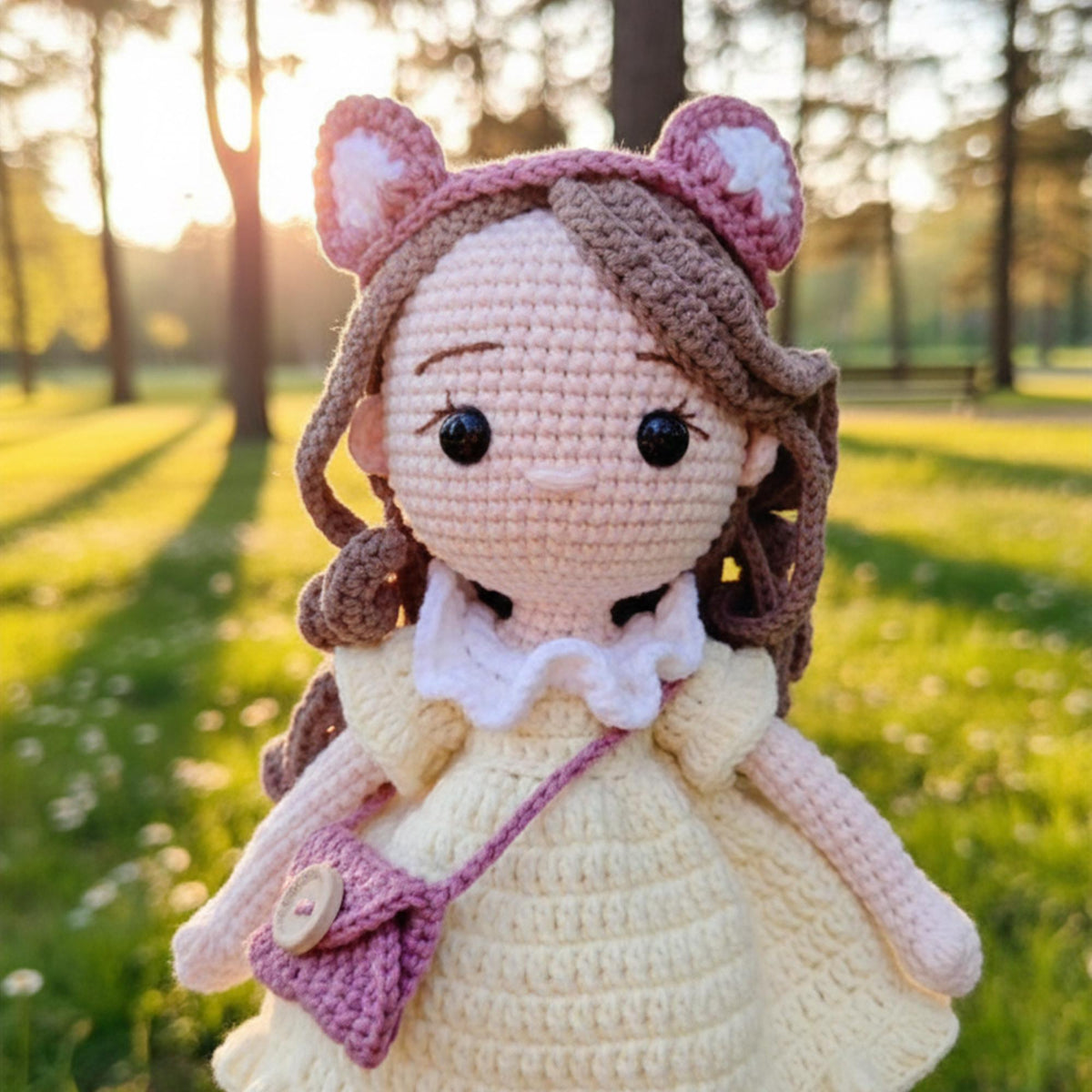 Crochet Cute Animal Girl Doll Handmade Amigurumi Plush Toy Kawaii Style Soft Pastel Gift for Kids Room Decor