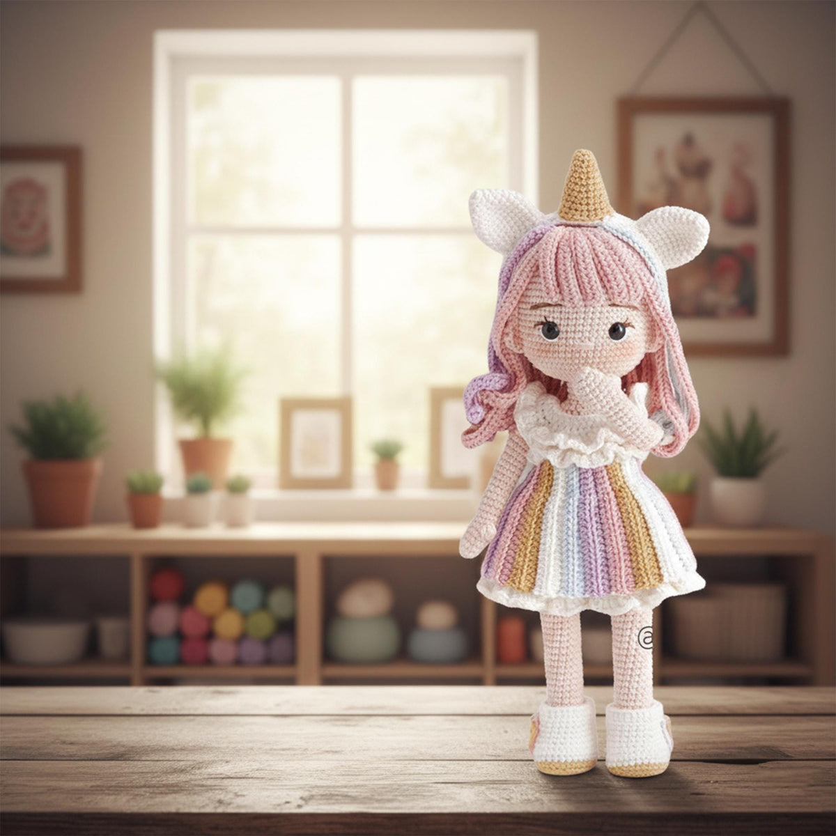 Handmade Crochet Unicorn Doll, Rainbow Plush Toy, Gift For Girls