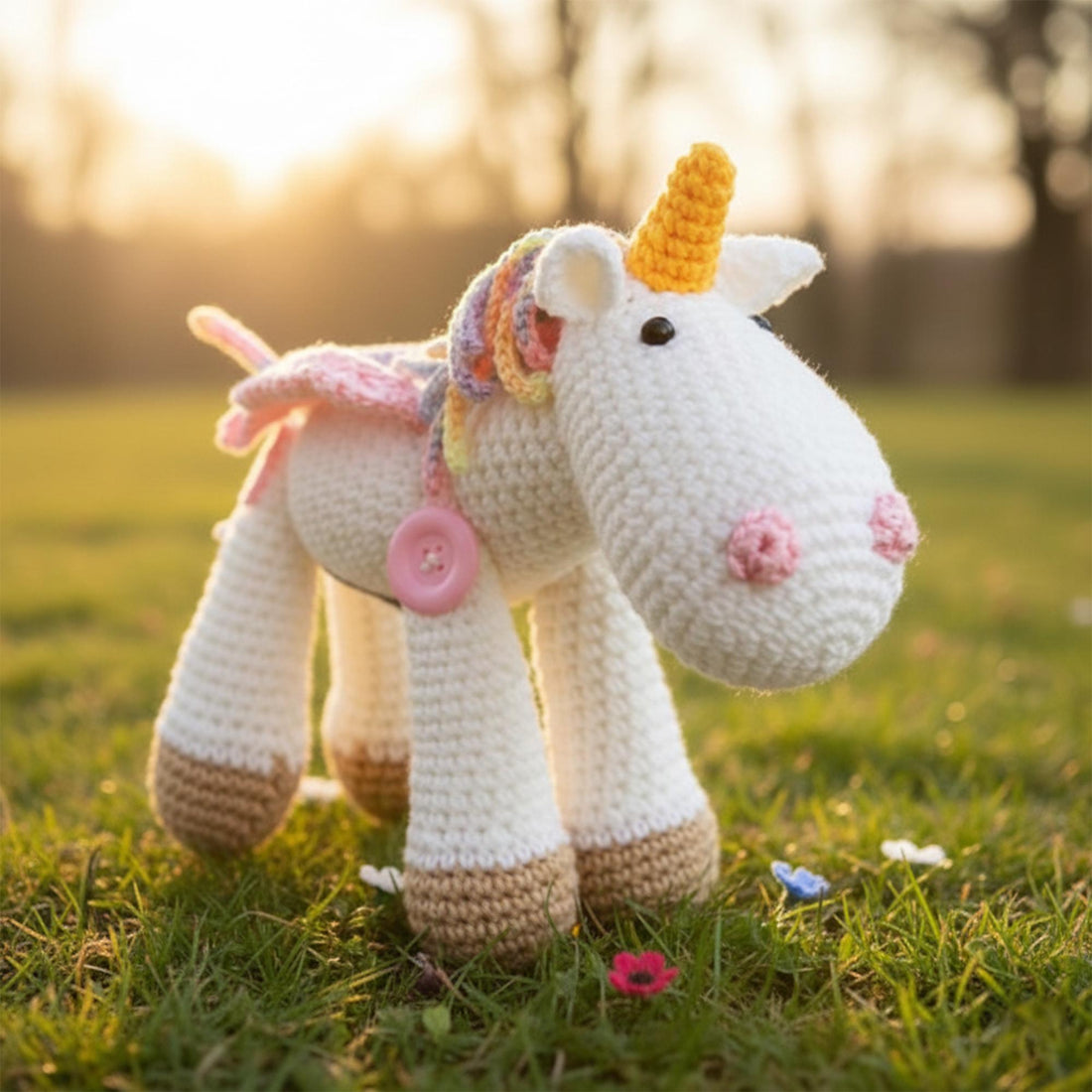 Handmade Crochet Unicorn Plush, Milk Cotton Yarn, Desk Decoration