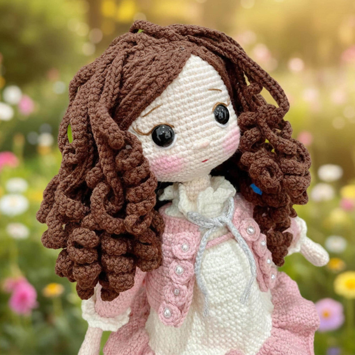 Handmade Crochet Doll, Personalized Outfit, Brown Hair Amigurumi