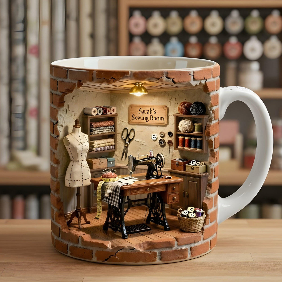 Personalized Sewing Room 3d Effect Coffee Mug, Seamstress, Quilter Coffee Cup, Tailor Gift, Craft Room Decor, Mother's Day, Sewing Lovers