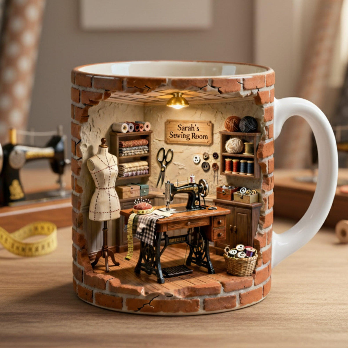 Personalized Sewing Room 3d Effect Coffee Mug, Seamstress, Quilter Coffee Cup, Tailor Gift, Craft Room Decor, Mother's Day, Sewing Lovers