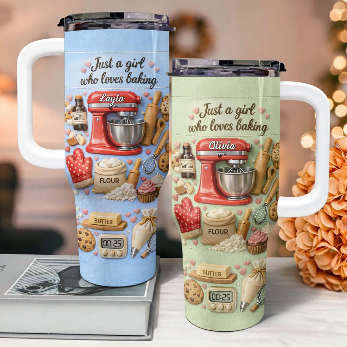 Personalized Just a Girl Who Loves Baking Tumbler, 40oz Cup with Straw for Women, Birthday Keepsake Present, Gift Idea for Her, Baking Lover