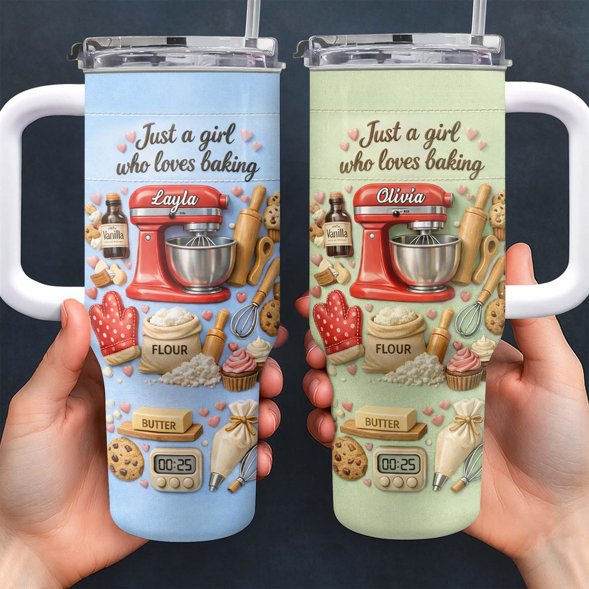 Personalized Just a Girl Who Loves Baking Tumbler, 40oz Cup with Straw for Women, Birthday Keepsake Present, Gift Idea for Her, Baking Lover