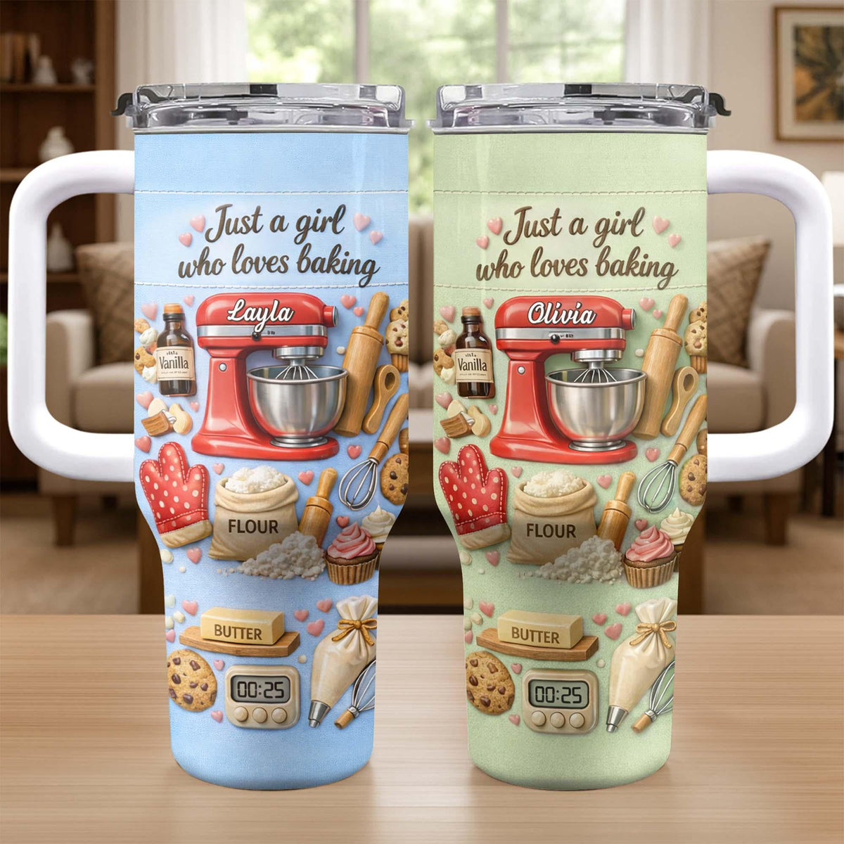 Personalized Just a Girl Who Loves Baking Tumbler, 40oz Cup with Straw for Women, Birthday Keepsake Present, Gift Idea for Her, Baking Lover