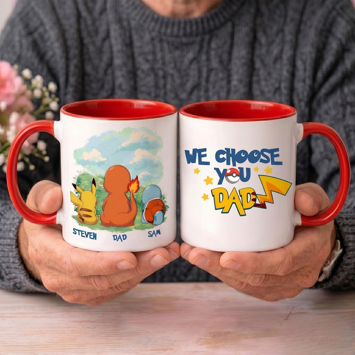 Personalized Poké Best Dad Ever Mug, Custom Name Cup, Father's Day Gift For Him, Custom Anime Characters, Custom Birthday Pokedad Mug