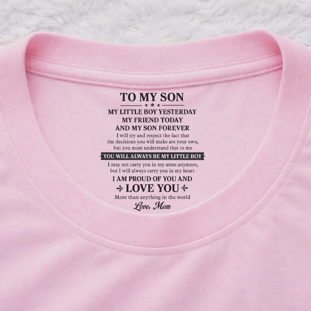 Personalized My Little Boy Yesterday My Friend Today Inside Neck Print T-Shirt, Father's Day Keepsake, My Little Boy Shirt, Shirt for Son