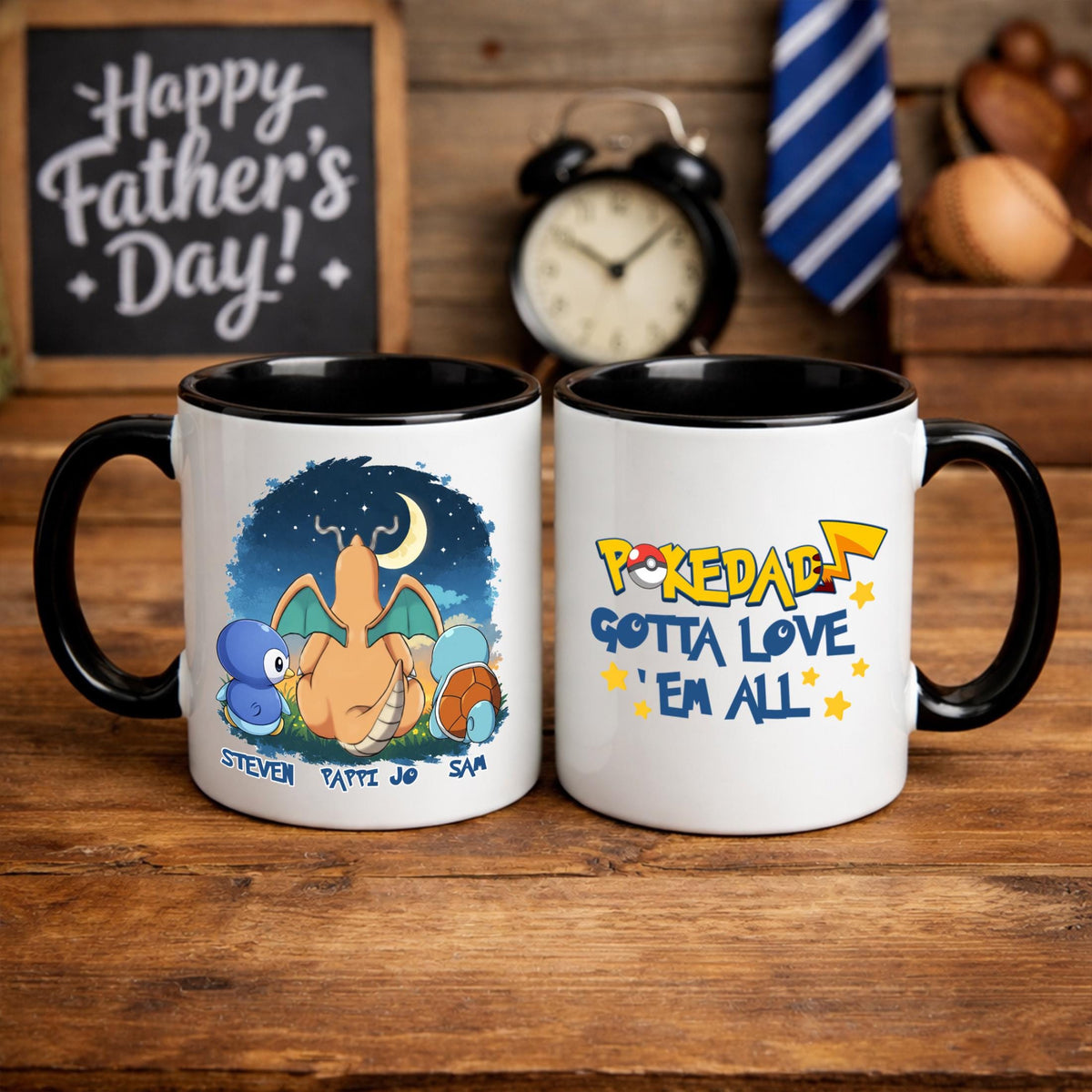 Personalized Poké Best Dad Ever Mug, Custom Name Cup, Father's Day Gift For Him, Custom Anime Characters, Custom Birthday Pokedad Mug