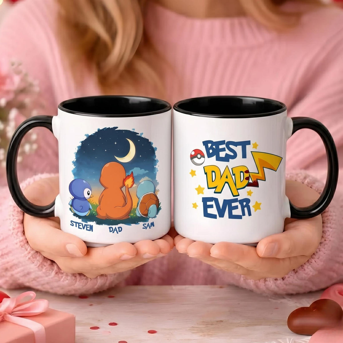 Personalized Poké Best Dad Ever Mug, Custom Name Cup, Father's Day Gift For Him, Custom Anime Characters, Custom Birthday Pokedad Mug