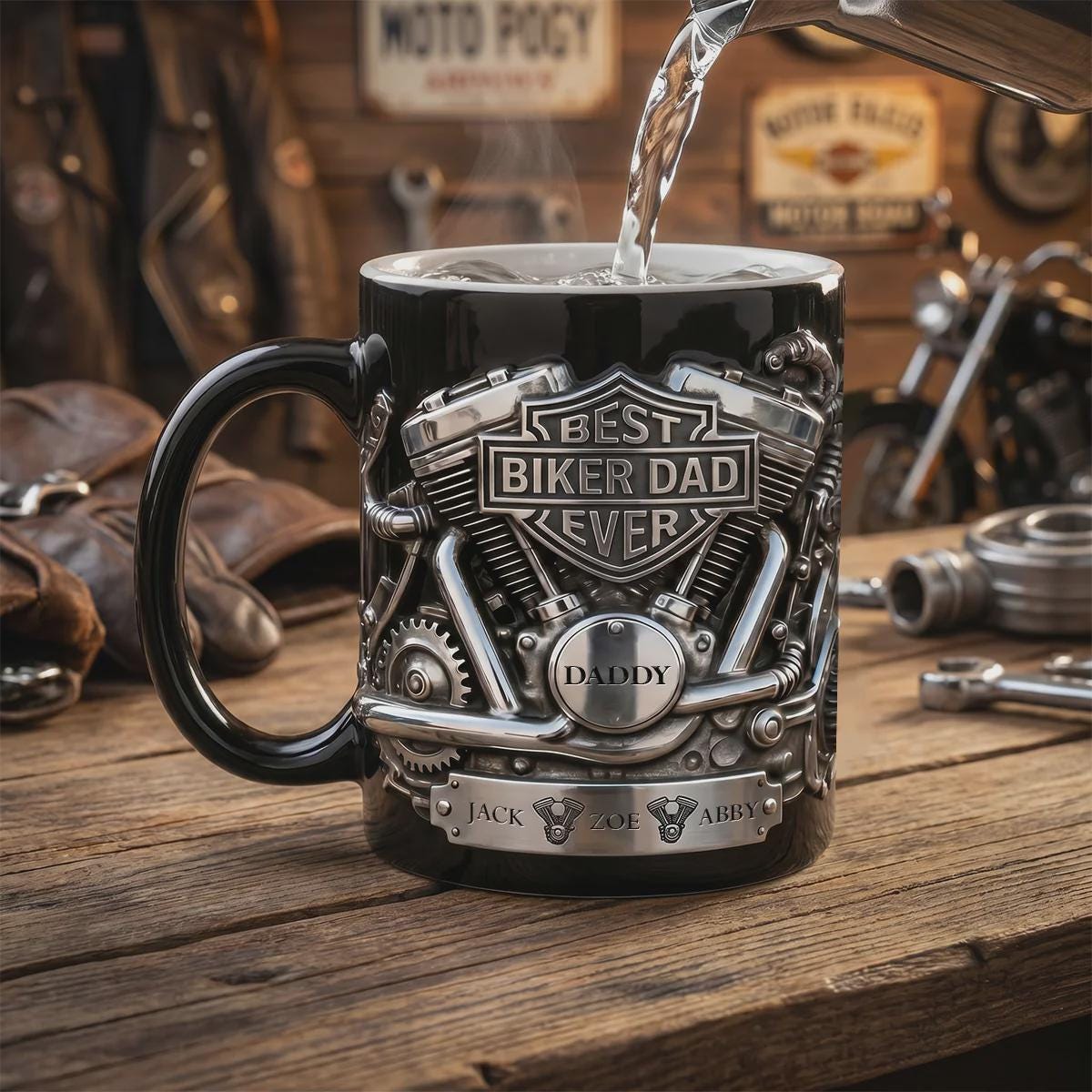 Personalized Biker Dad Mug, Best Biker Dad Ever Custom Name Coffee Mug, Motorcycle Rider Father's Day Gift from Kids, Dad Birthday Gift