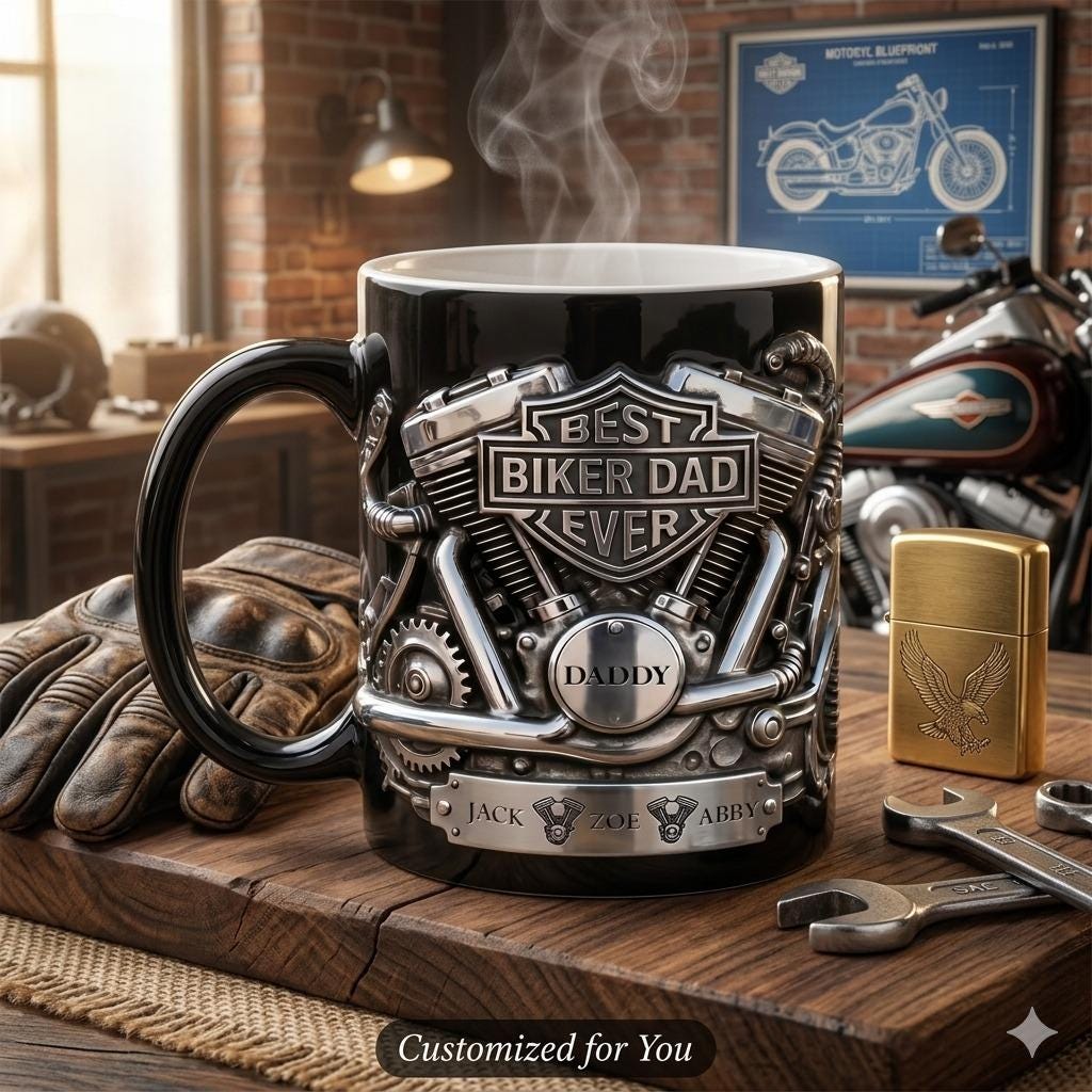 Personalized Biker Dad Mug, Best Biker Dad Ever Custom Name Coffee Mug, Motorcycle Rider Father's Day Gift from Kids, Dad Birthday Gift