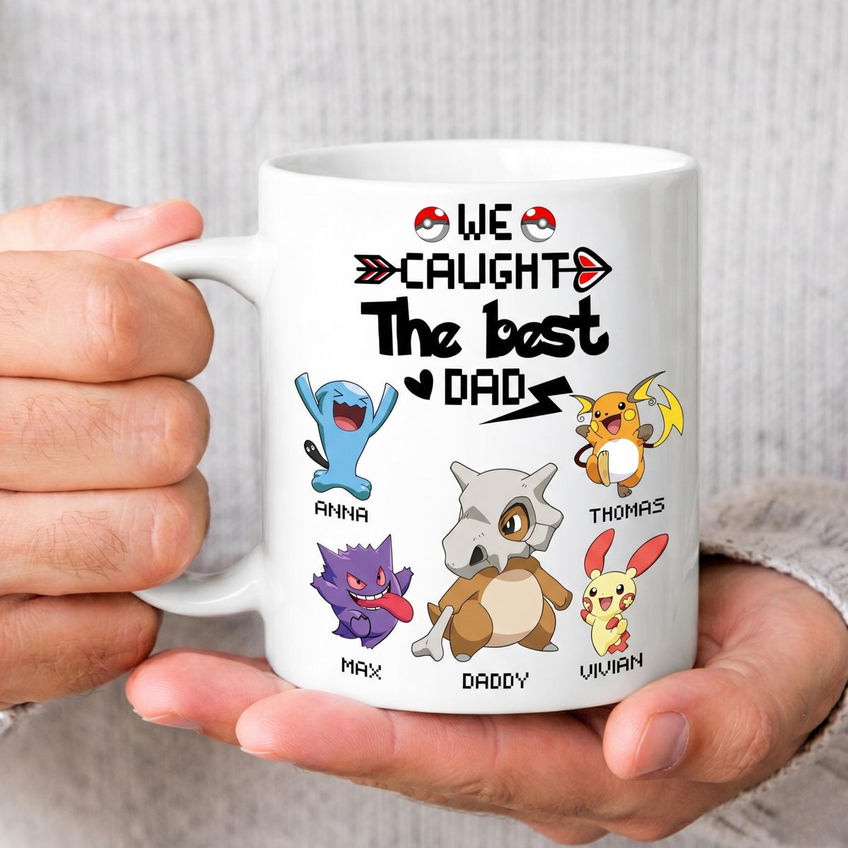 Personalized Poké Best Dad Ever Mug, Custom Name Cup, Father's Day Gift For Him, Custom Anime Characters, Custom Birthday Pokedad Mug