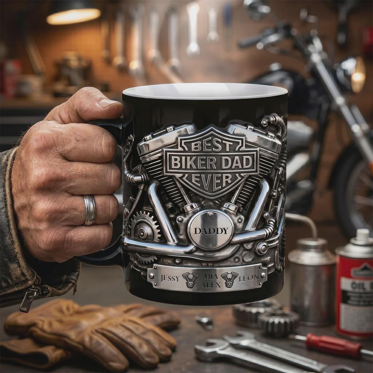 Personalized Biker Dad Mug, Best Biker Dad Ever Custom Name Coffee Mug, Motorcycle Rider Father's Day Gift from Kids, Dad Birthday Gift