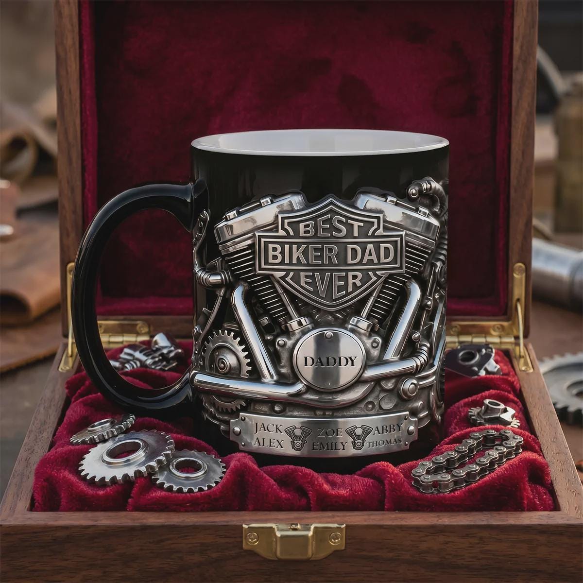 Personalized Biker Dad Mug, Best Biker Dad Ever Custom Name Coffee Mug, Motorcycle Rider Father's Day Gift from Kids, Dad Birthday Gift