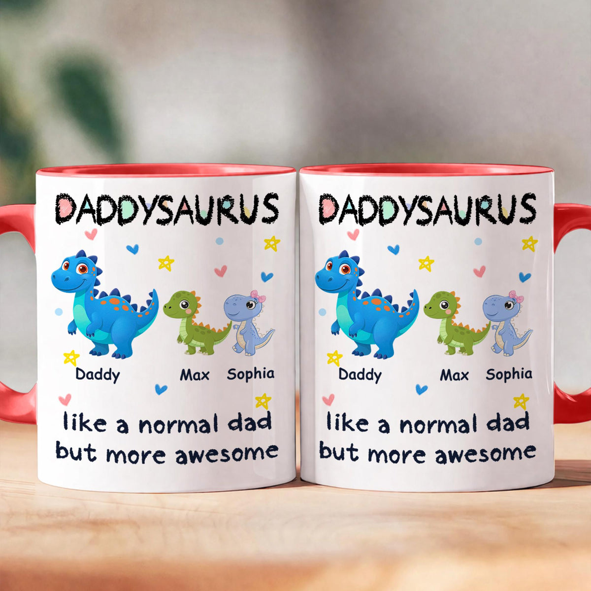 Personalized Daddysaurus Mug, Custom Dinosaur Dad Coffee Cup with Kids Names, Father's Day Gift from Son Daughter, New Dad Gift for Husband