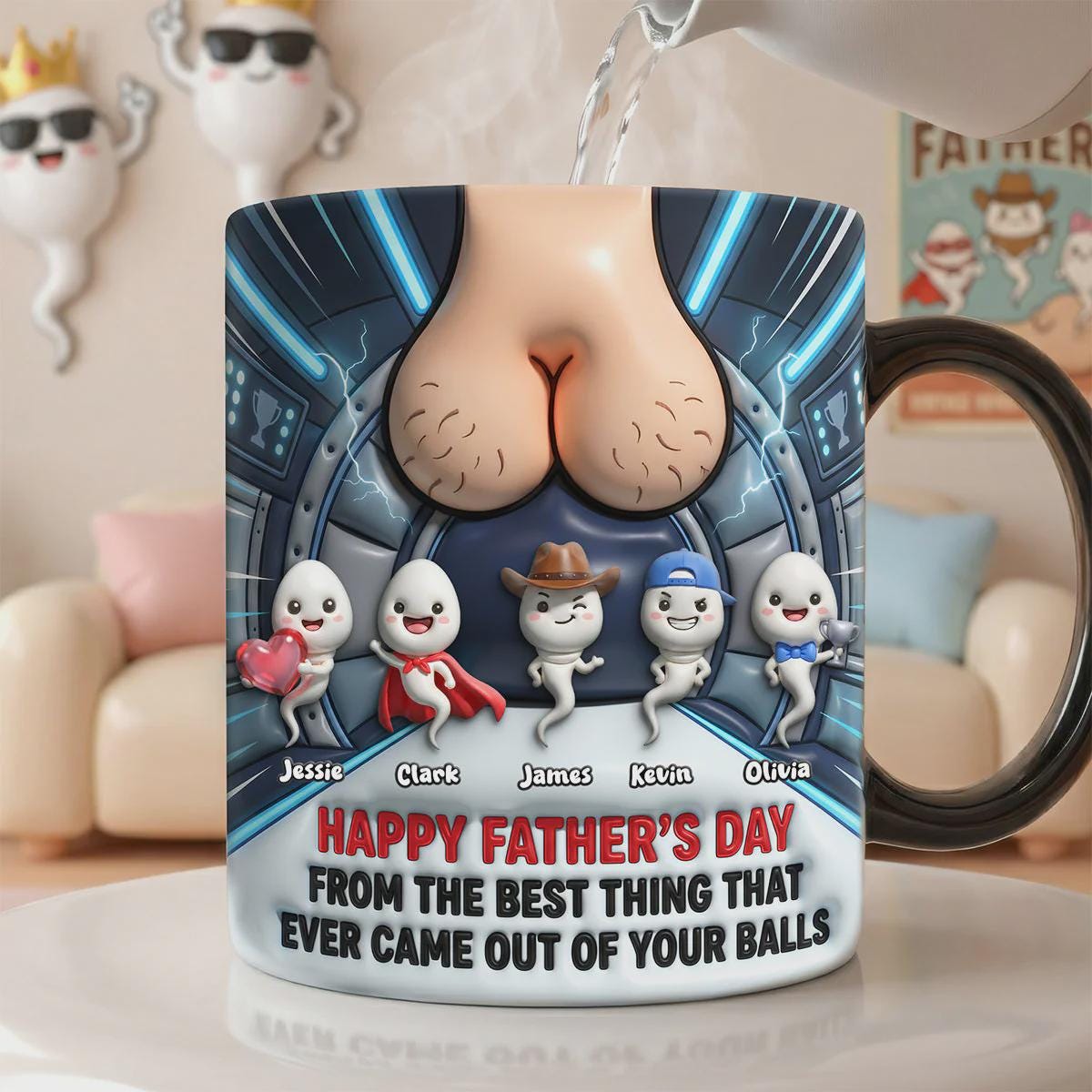 Personalized Father’s Day Coffee Mug, From The Best Thing That Ever Came Out of Your Balls, Custom Name Dad Gift, Joke Mug Humor for Dad