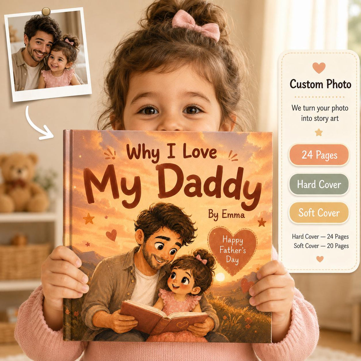 Personalized Why I Love My Daddy Children Book, Father’s Day Gift, Custom Father Daughter Kids Book, Dad Keepsake Gift From Child