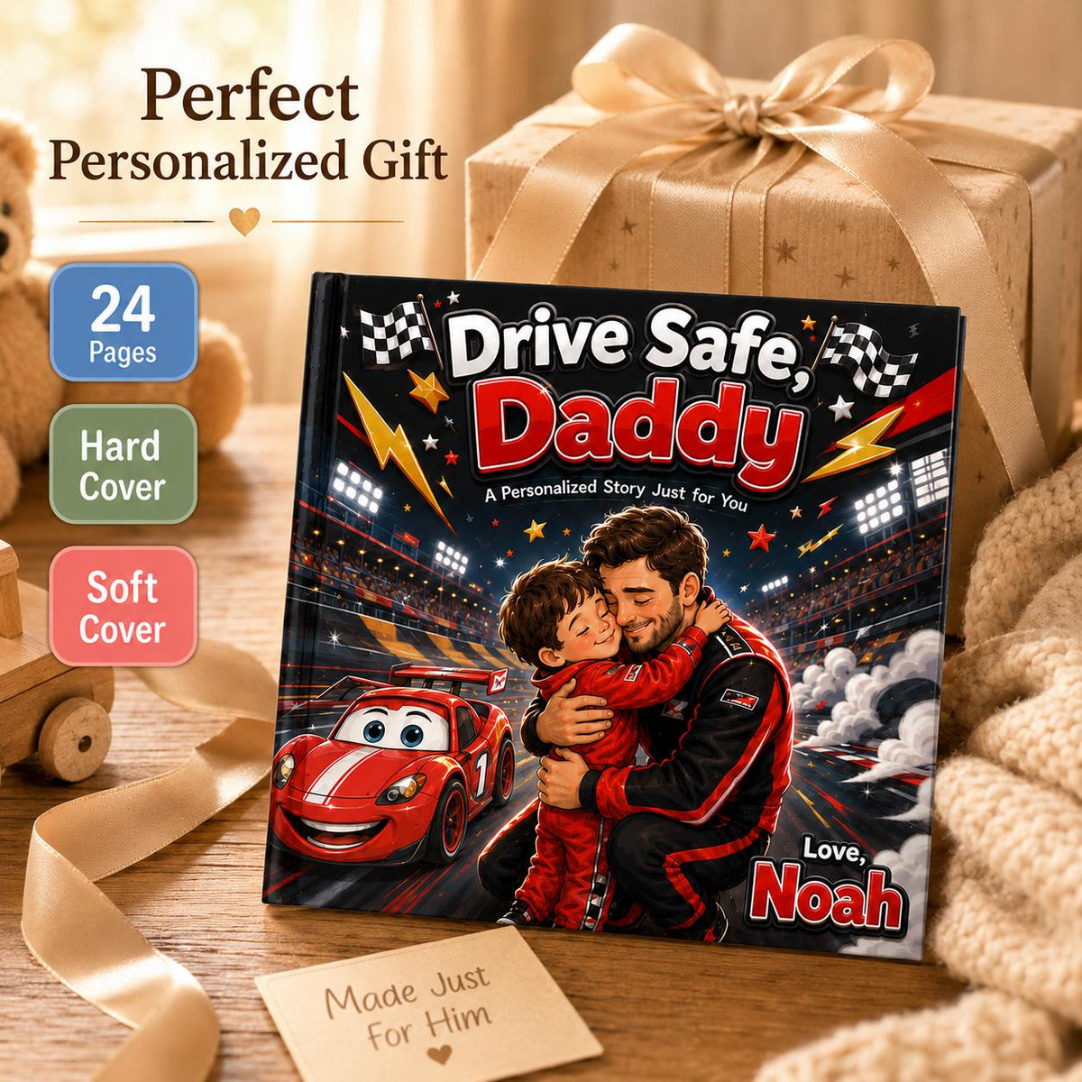 Personalized Drive Safe Daddy Children Book, Father's Day Gift For Dad From Kids, Custom Photo Storybook For Dad, Race Car Book For Toddler
