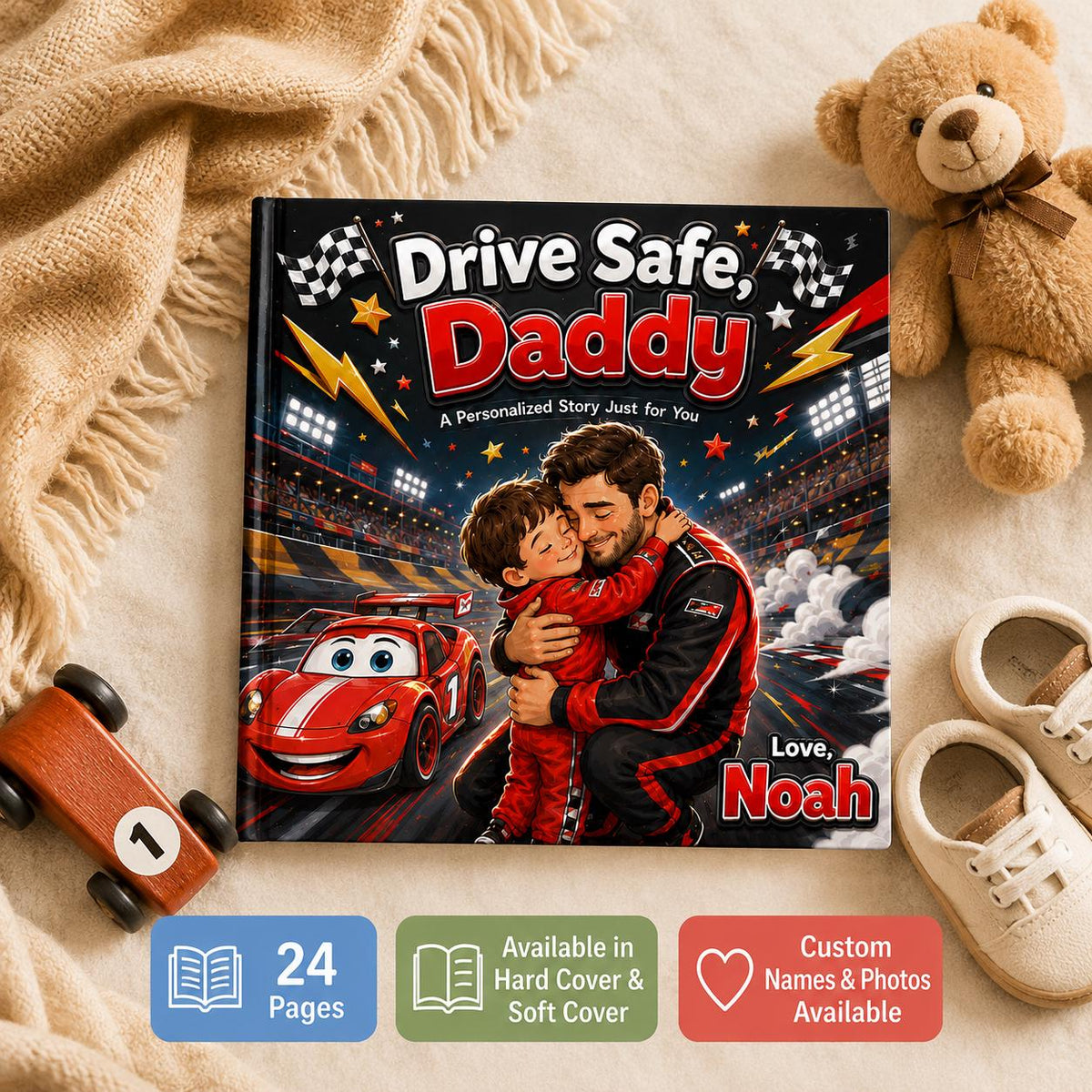 Personalized Drive Safe Daddy Children Book, Father's Day Gift For Dad From Kids, Custom Photo Storybook For Dad, Race Car Book For Toddler