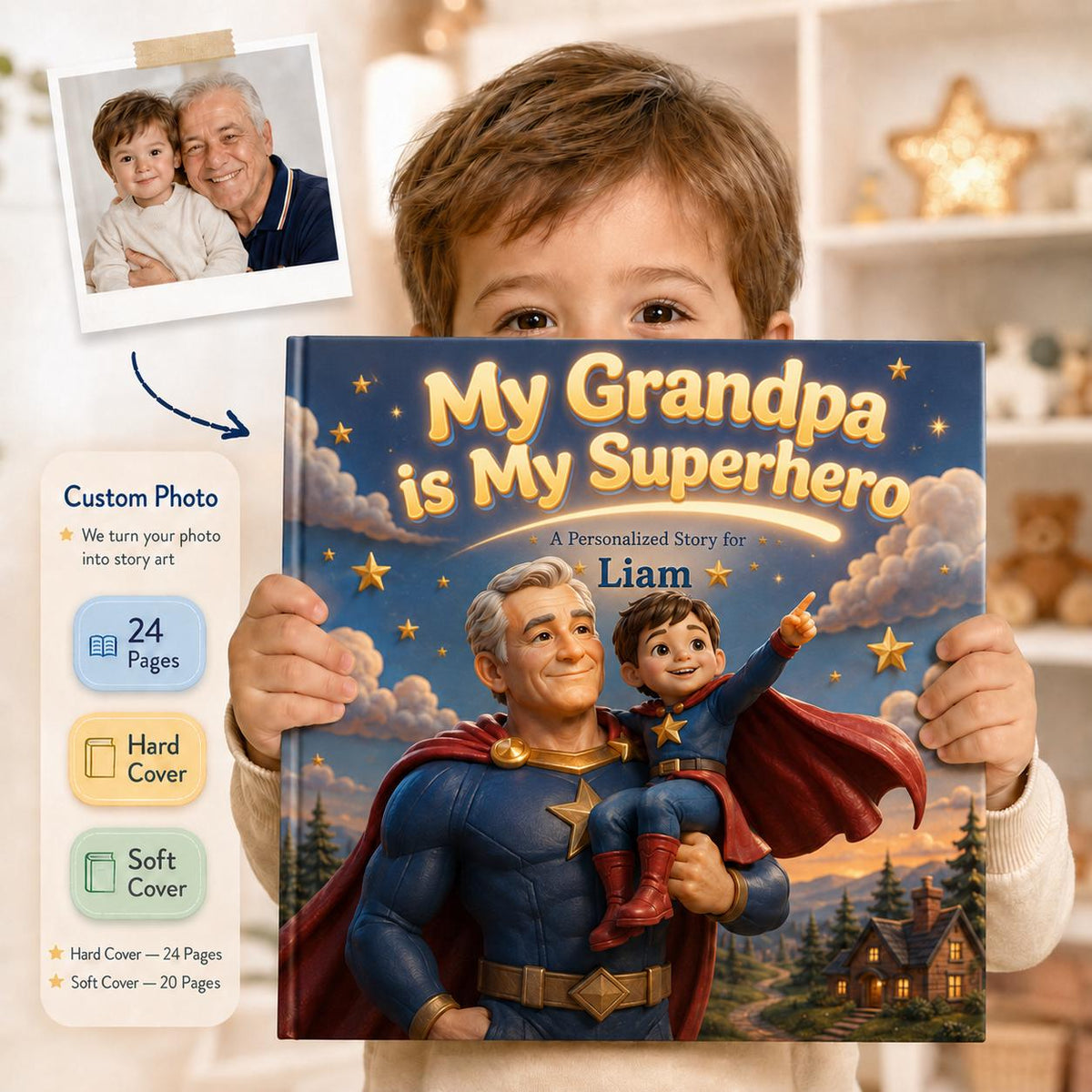 Personalized My Grandpa My Superhero Children Book, Father’s Day Story Book For Kids, Gift Custom Grandpa And Child Adventure Book Keepsake