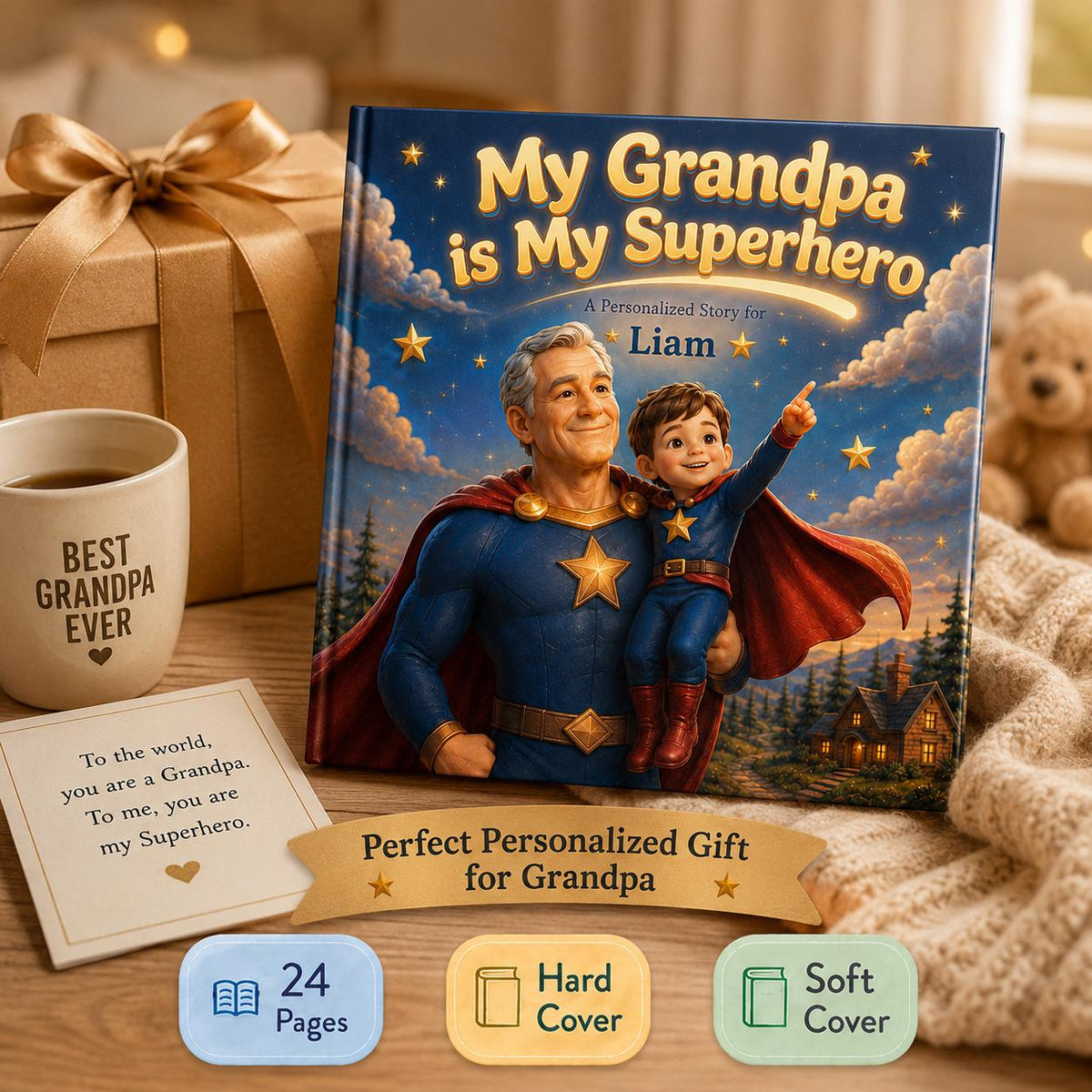 Personalized My Grandpa My Superhero Children Book, Father’s Day Story Book For Kids, Gift Custom Grandpa And Child Adventure Book Keepsake
