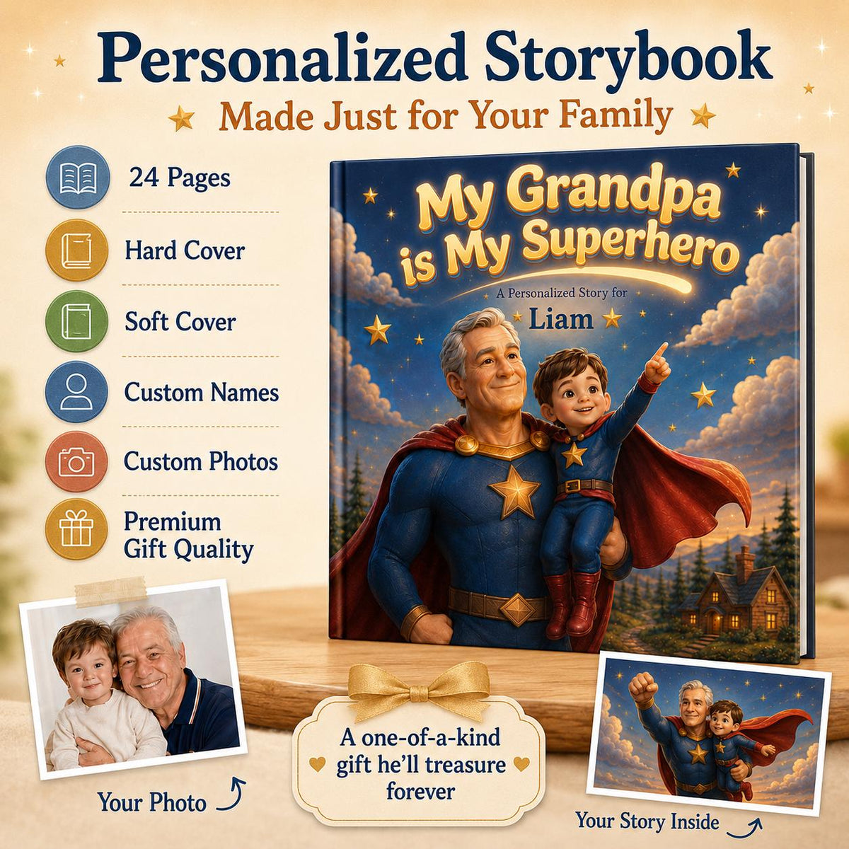 Personalized My Grandpa My Superhero Children Book, Father’s Day Story Book For Kids, Gift Custom Grandpa And Child Adventure Book Keepsake
