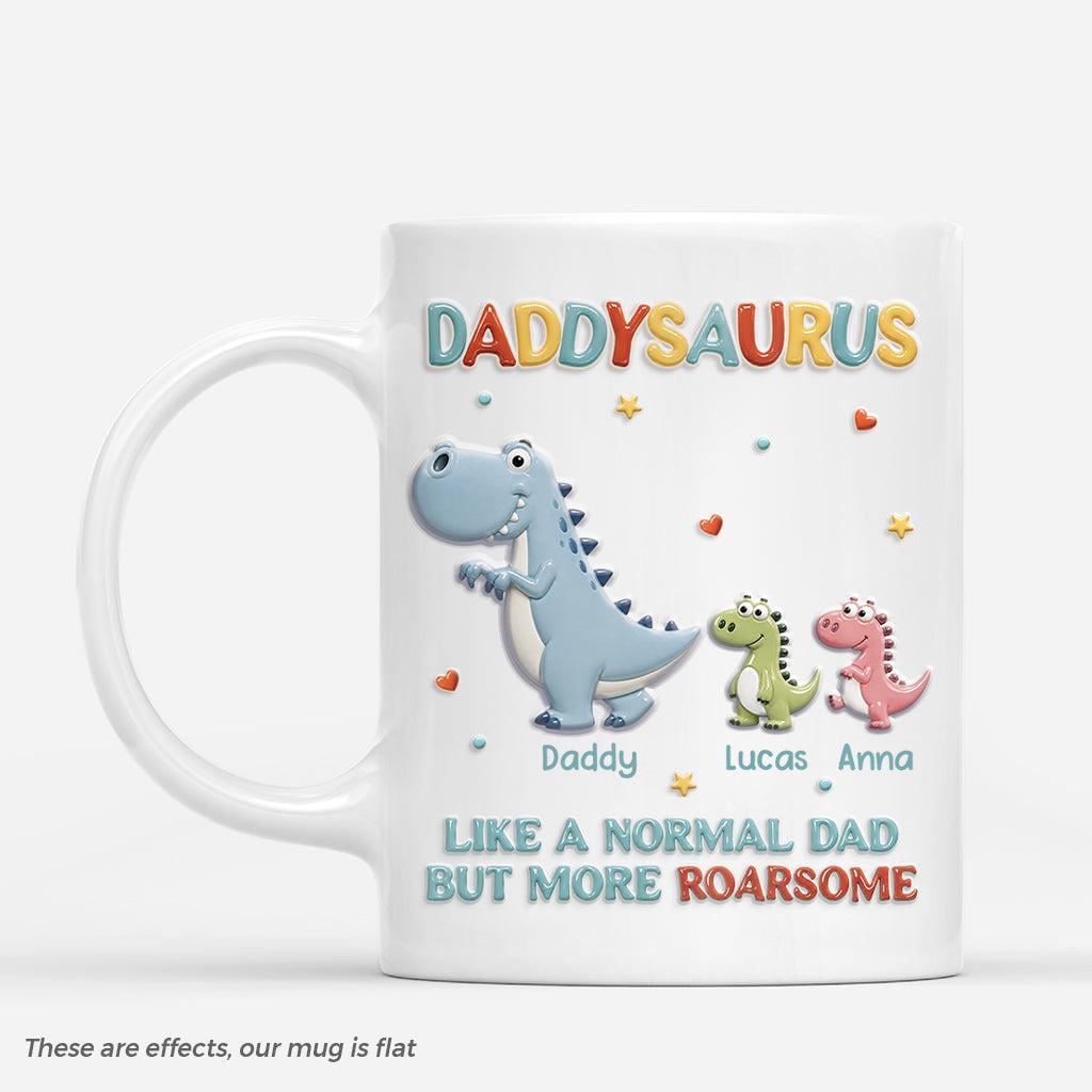 Personalized Daddysaurus 3D Effect Coffee Mug, Gifts for Dad, Dinosaur Dad Coffee Cup with Kid Name, Father's Day Gift, New Dad Gift Husband